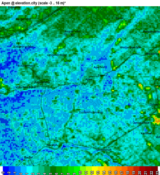 Zoom OUT 2x Apen, Germany elevation map