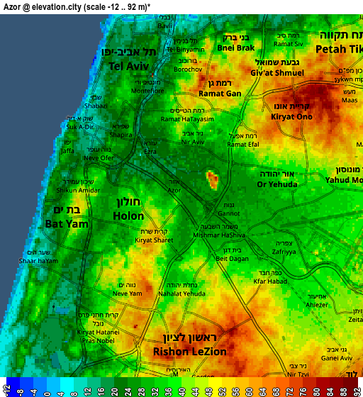 Zoom OUT 2x Azor, Israel elevation map