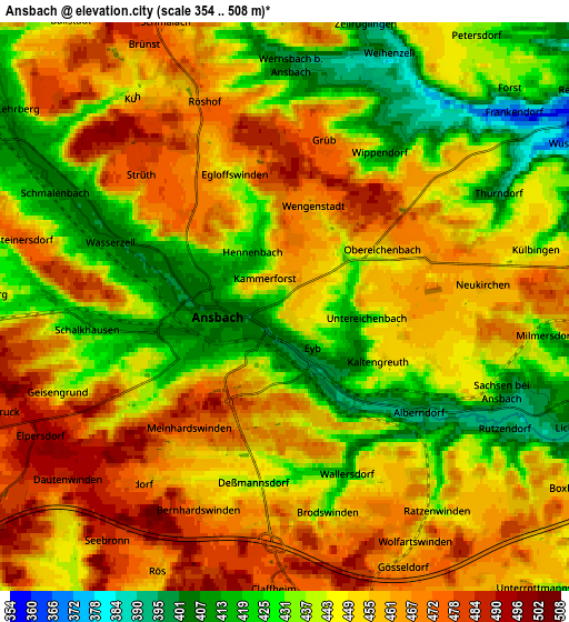 Zoom OUT 2x Ansbach, Germany elevation map