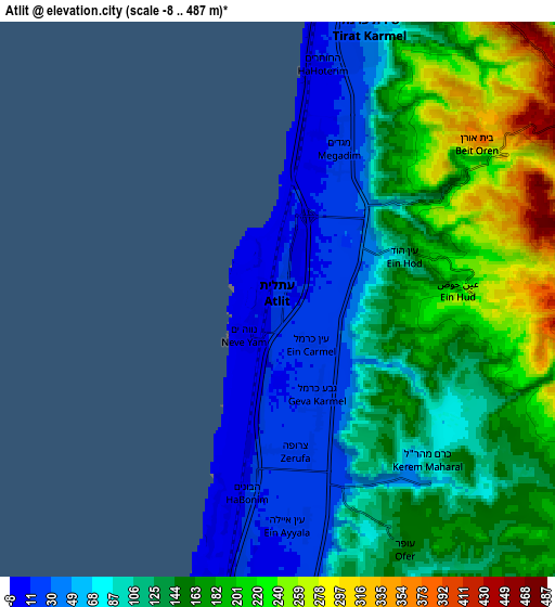 Zoom OUT 2x Atlit, Israel elevation map