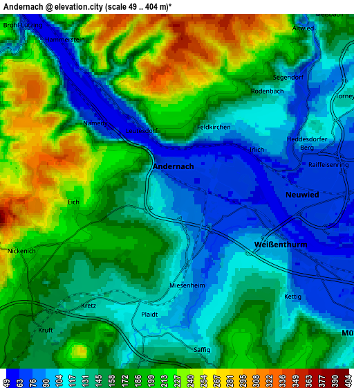 Zoom OUT 2x Andernach, Germany elevation map