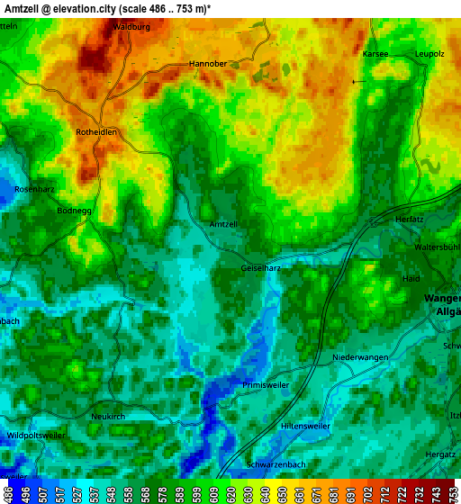 Zoom OUT 2x Amtzell, Germany elevation map