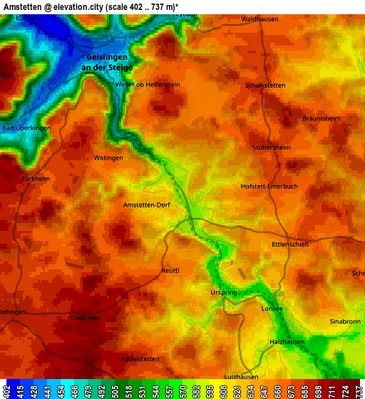 Zoom OUT 2x Amstetten, Germany elevation map