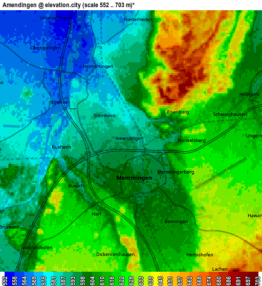 Zoom OUT 2x Amendingen, Germany elevation map