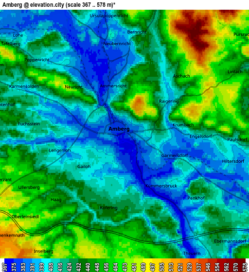 Zoom OUT 2x Amberg, Germany elevation map