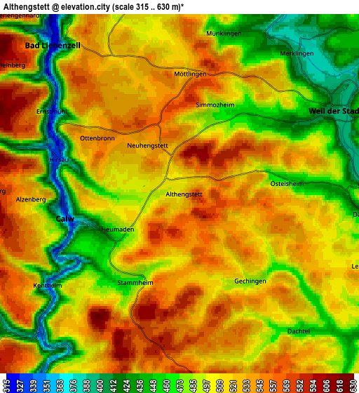 Zoom OUT 2x Althengstett, Germany elevation map