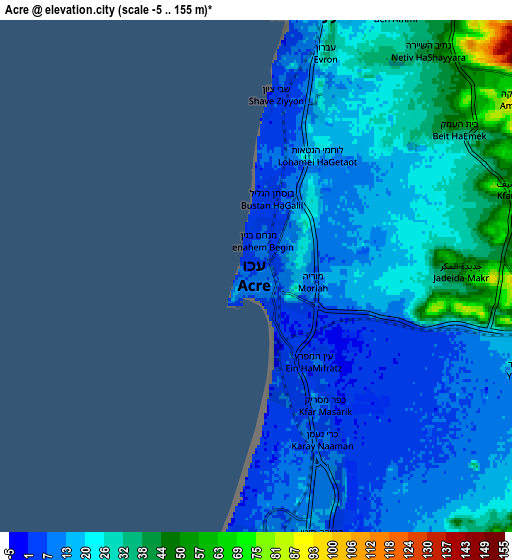 Zoom OUT 2x Acre, Israel elevation map