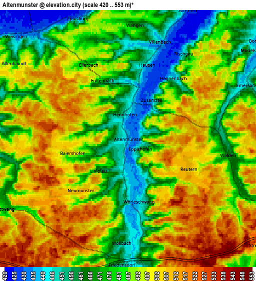 Zoom OUT 2x Altenmünster, Germany elevation map