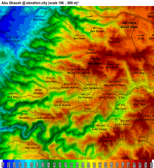 Zoom OUT 2x Abū Ghaush, Israel elevation map