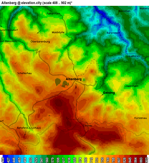 Zoom OUT 2x Altenberg, Germany elevation map