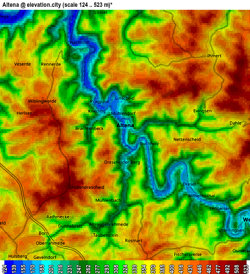 Zoom OUT 2x Altena, Germany elevation map