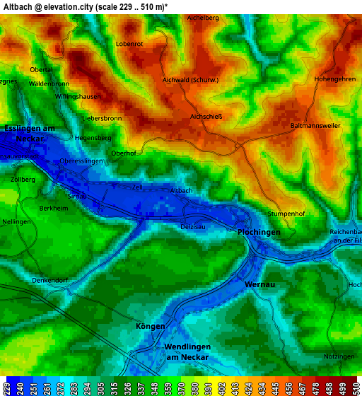 Zoom OUT 2x Altbach, Germany elevation map