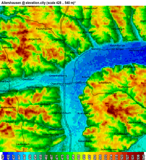 Zoom OUT 2x Allershausen, Germany elevation map