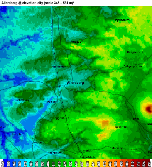 Zoom OUT 2x Allersberg, Germany elevation map