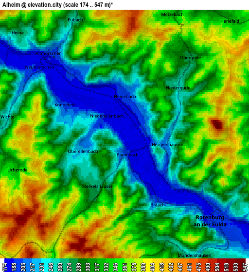 Zoom OUT 2x Alheim, Germany elevation map
