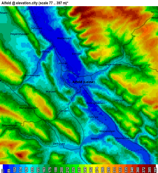 Zoom OUT 2x Alfeld, Germany elevation map