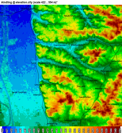 Zoom OUT 2x Aindling, Germany elevation map