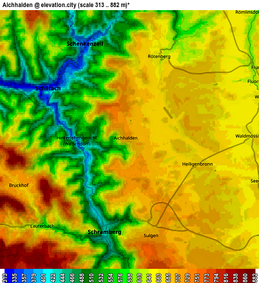 Zoom OUT 2x Aichhalden, Germany elevation map