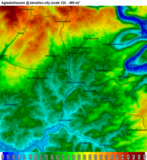 Zoom OUT 2x Aglasterhausen, Germany elevation map