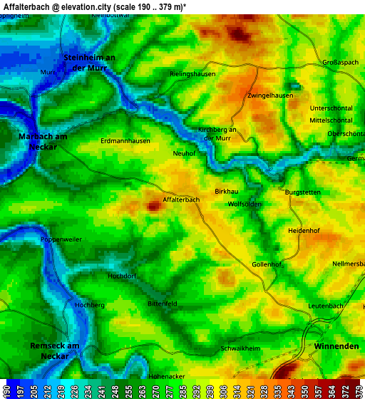 Zoom OUT 2x Affalterbach, Germany elevation map