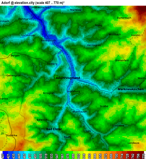 Zoom OUT 2x Adorf, Germany elevation map