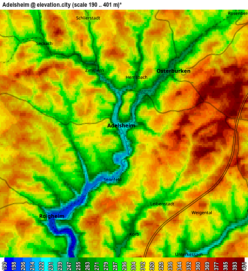 Zoom OUT 2x Adelsheim, Germany elevation map