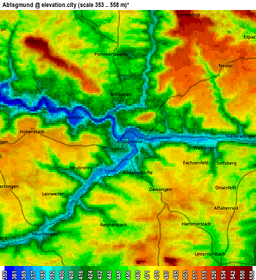 Zoom OUT 2x Abtsgmünd, Germany elevation map