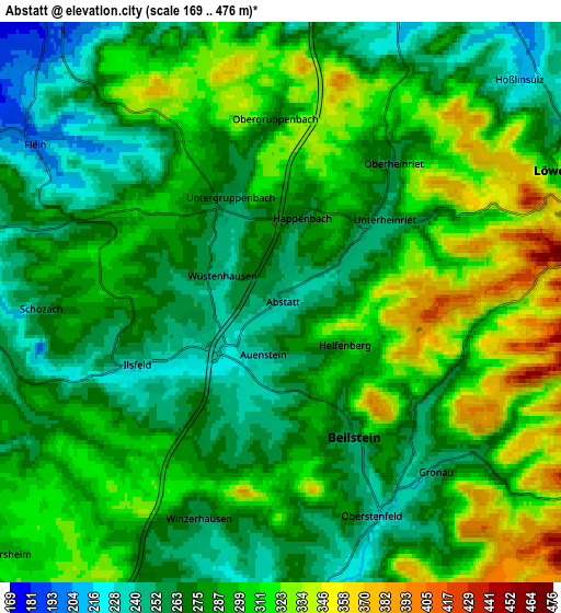 Zoom OUT 2x Abstatt, Germany elevation map