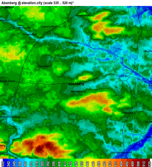 Zoom OUT 2x Abenberg, Germany elevation map