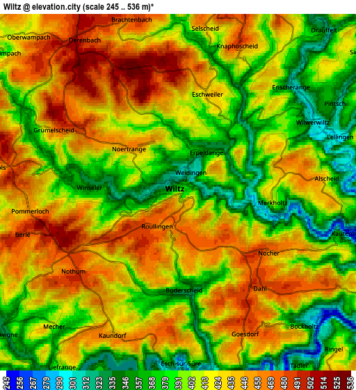 Zoom OUT 2x Wiltz, Luxembourg elevation map