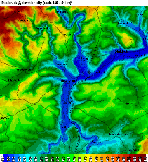 Zoom OUT 2x Ettelbruck, Luxembourg elevation map