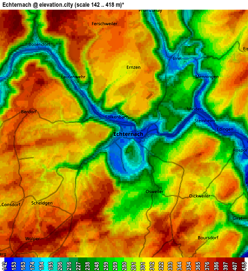 Zoom OUT 2x Echternach, Luxembourg elevation map