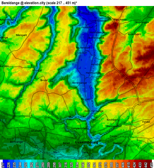 Zoom OUT 2x Béreldange, Luxembourg elevation map