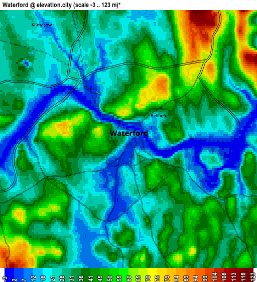 Zoom OUT 2x Waterford, Ireland elevation map