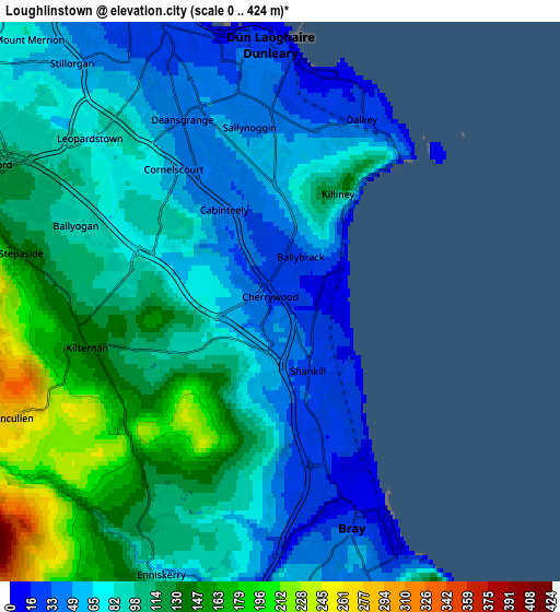 Zoom OUT 2x Loughlinstown, Ireland elevation map