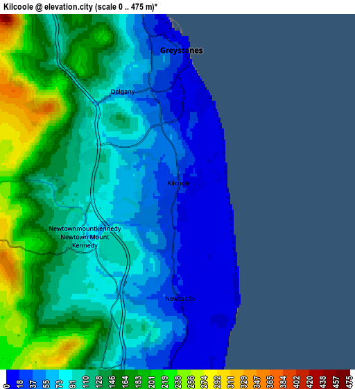 Zoom OUT 2x Kilcoole, Ireland elevation map