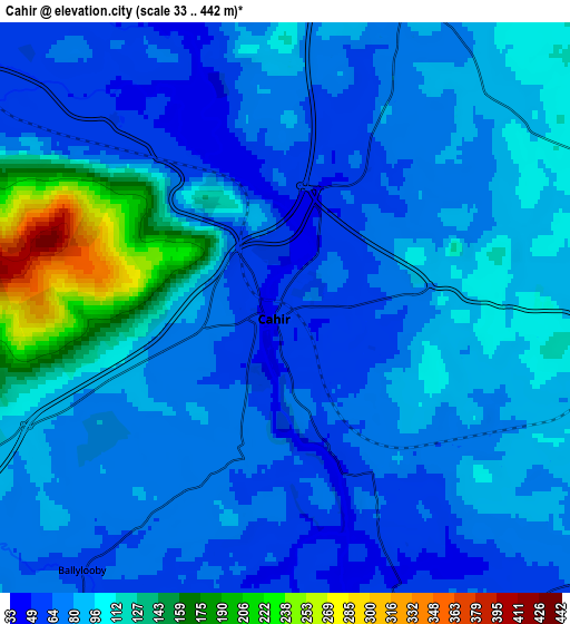 Zoom OUT 2x Cahir, Ireland elevation map