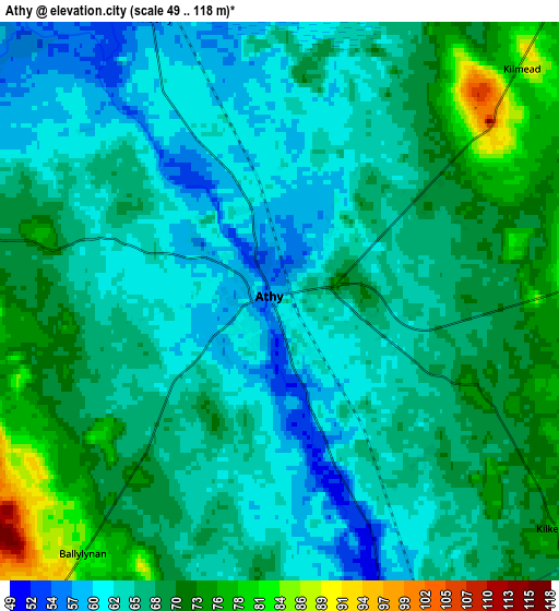 Zoom OUT 2x Athy, Ireland elevation map