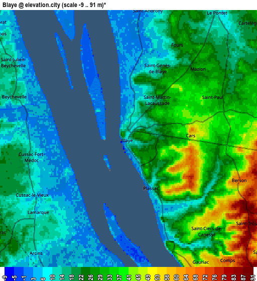 Zoom OUT 2x Blaye, France elevation map