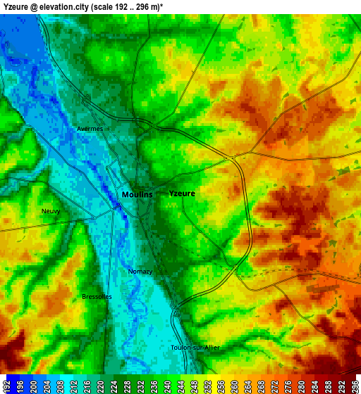 Zoom OUT 2x Yzeure, France elevation map