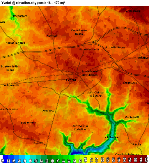 Zoom OUT 2x Yvetot, France elevation map