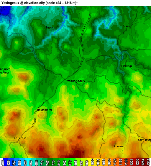 Zoom OUT 2x Yssingeaux, France elevation map