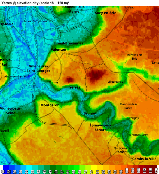 Zoom OUT 2x Yerres, France elevation map