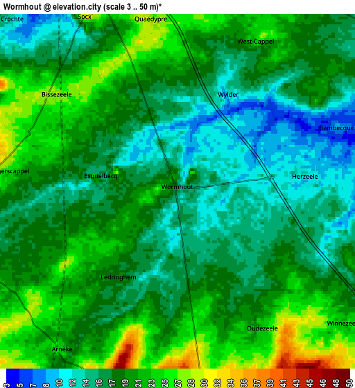 Zoom OUT 2x Wormhout, France elevation map