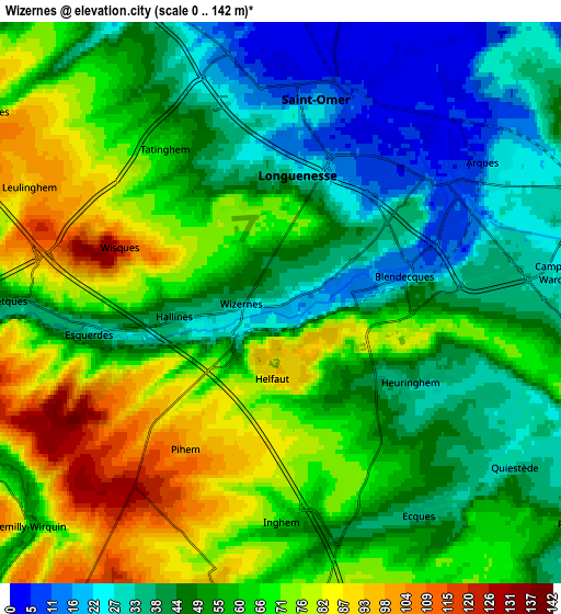 Zoom OUT 2x Wizernes, France elevation map