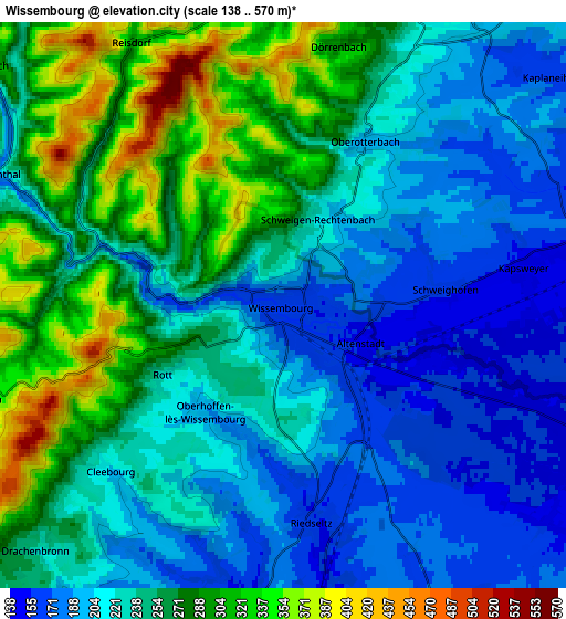 Zoom OUT 2x Wissembourg, France elevation map