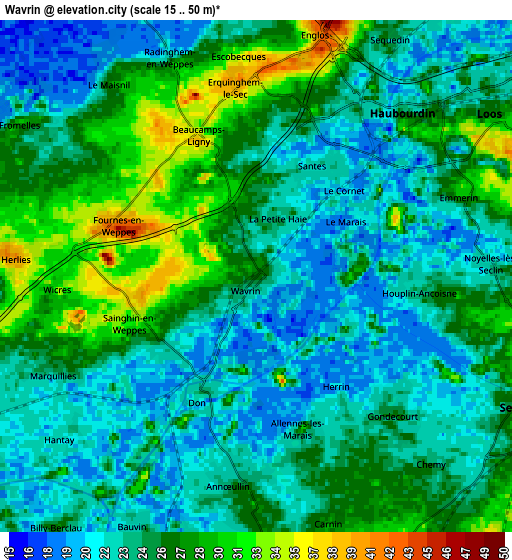 Zoom OUT 2x Wavrin, France elevation map