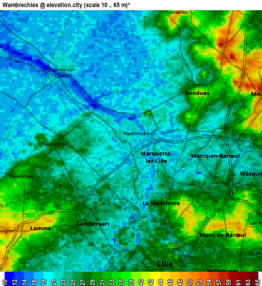 Zoom OUT 2x Wambrechies, France elevation map