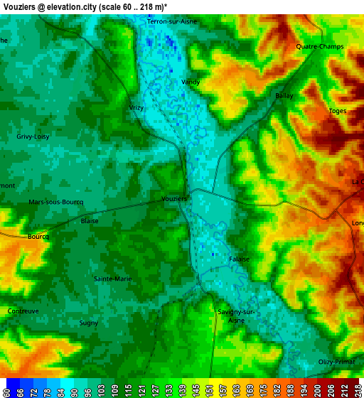 Zoom OUT 2x Vouziers, France elevation map