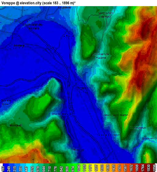 Zoom OUT 2x Voreppe, France elevation map